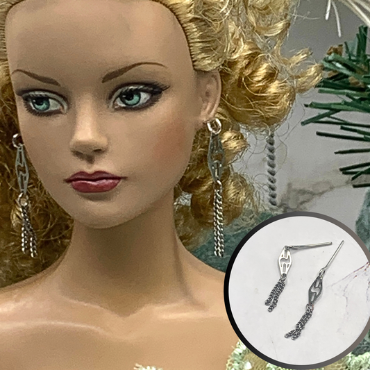Silver Diamond Shaped Tassel Dangle Doll Earrings • 16” Fashion Doll Jewelry
