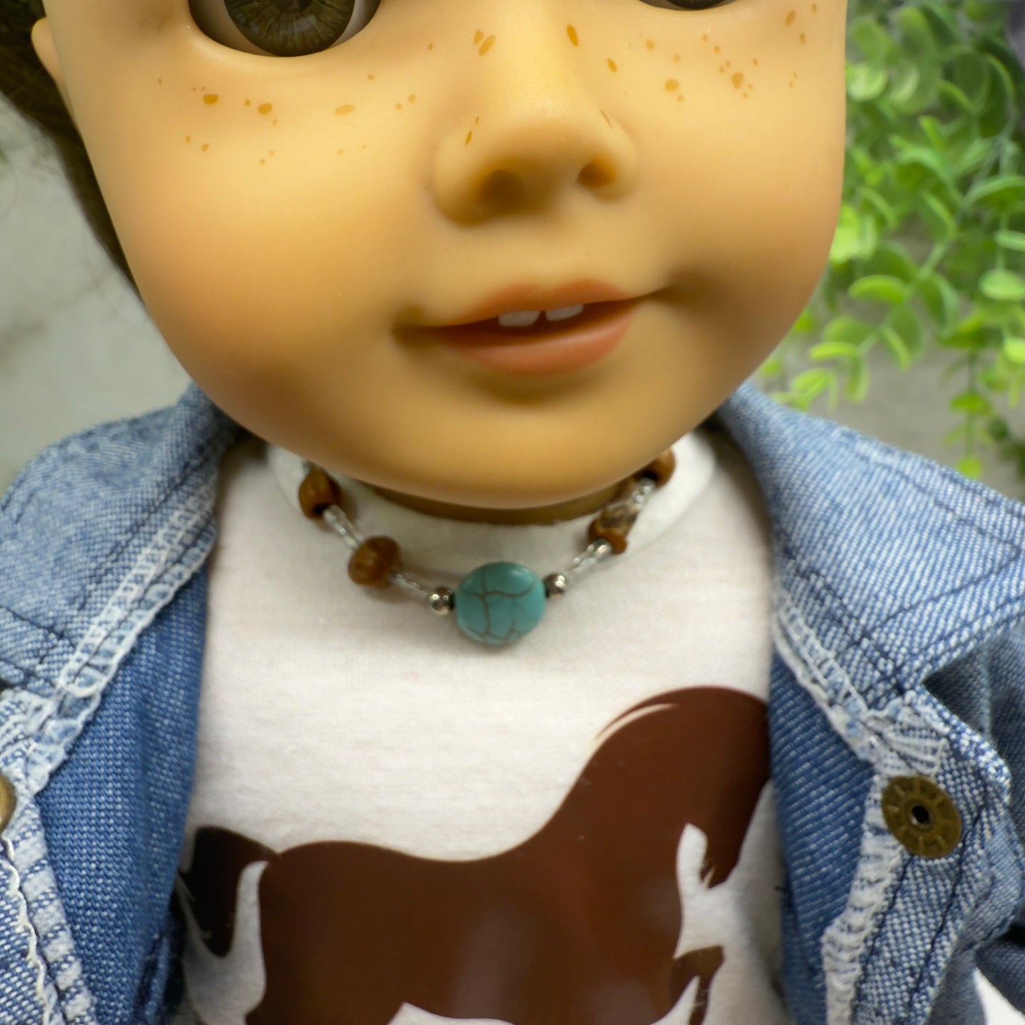 Turquoise Blue Brown Clear Beaded Western Look Doll Necklace • 18 Inch Fashion Doll Jewelry