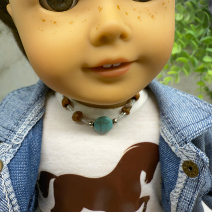 Turquoise Blue Brown Clear Beaded Western Look Doll Necklace • 18 Inch Fashion Doll Jewelry