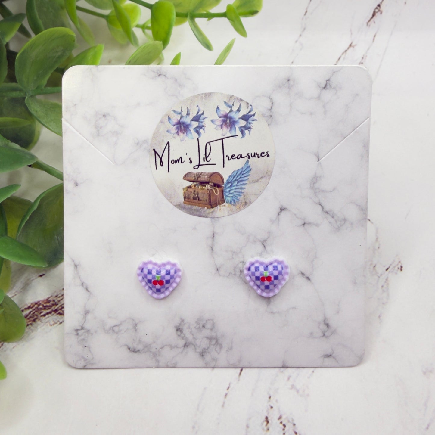 Purple Lattice Design Heart Post Doll Earrings • 18 Inch Fashion Doll Jewelry