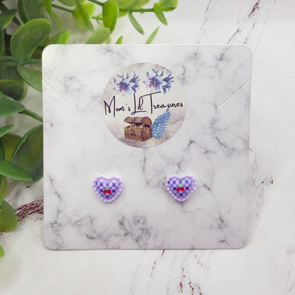 Purple Lattice Design Heart Post Doll Earrings • 18 Inch Fashion Doll Jewelry