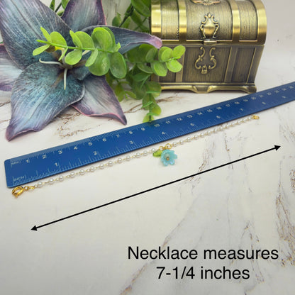 Turquoise Blue Bell Flower Lily of Valley Charm Pearl Beaded Doll Necklace & Earrings • 18 Inch Fashion Doll Jewelry