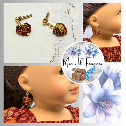 Autumn Fall Leaf Dangle 2mm Post Doll Earrings | fits 18 Inch Dolls • American Girl