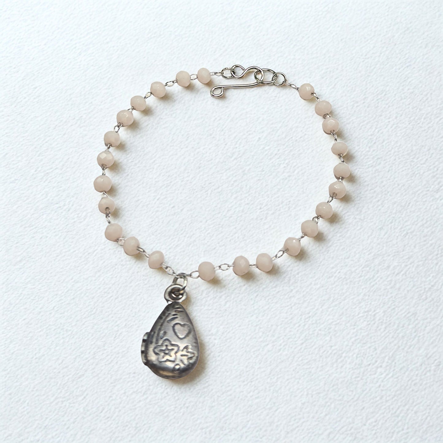Light Pink Beige Crystal Bead Chain Teardrop Charm Heart Flower Design Doll Necklace • 18 Inch Fashion Doll Jewelry