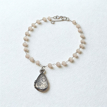 Light Pink Beige Crystal Bead Chain Teardrop Charm Heart Flower Design Doll Necklace • 18 Inch Fashion Doll Jewelry