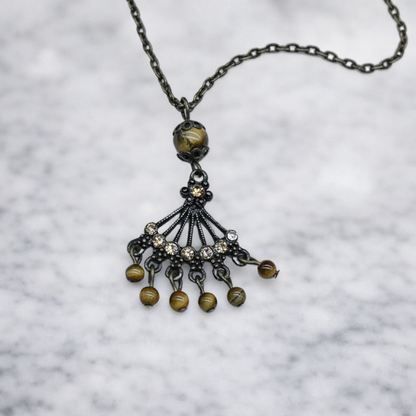 Bronze Fan Design Brown Bead Dangle Pendant Doll Necklace • 18 inch Doll Jewelry