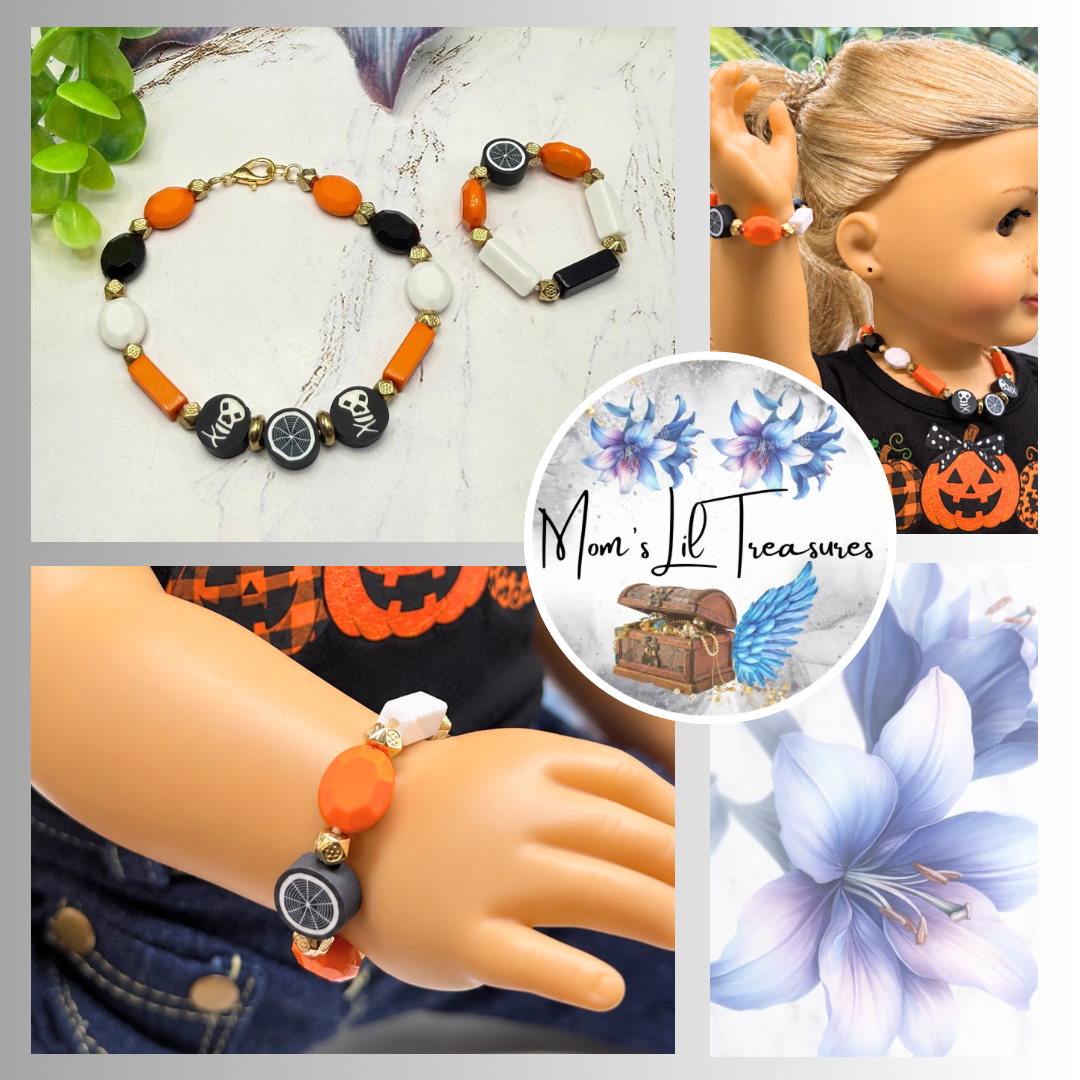 Halloween Skull Web Necklace and Bracelet Set | fits 18 Inch Fashion Doll