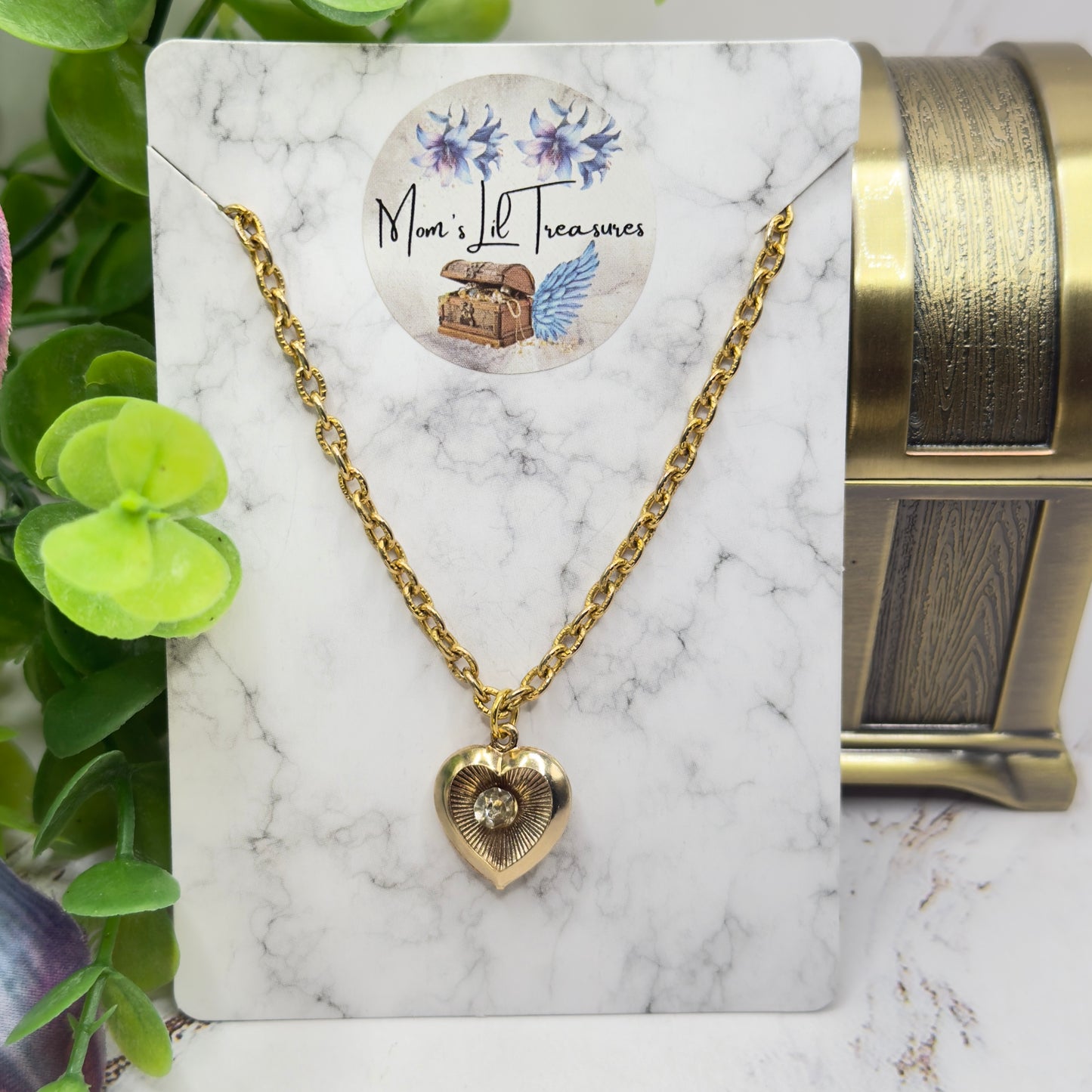 Gold Heart Charm Clear Rhinestone Center Doll Necklace • 18 Inch Fashion Doll Jewelry