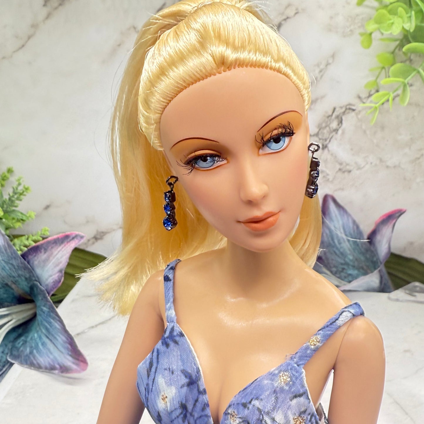 Blue Rhinestone Dangle Doll Earrings • 16 Inch Fashion Doll Jewelry