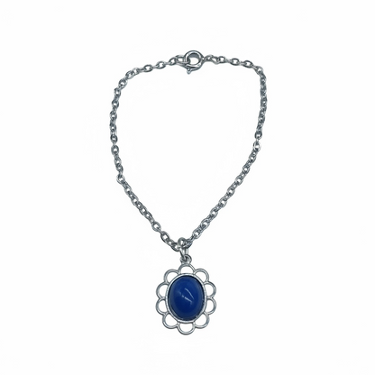 Oval Dark Blue Silver Filigree Pendant Doll Necklace • 18” Fashion Doll Jewelry