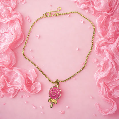 Pink Lollipop Charm Gold Chain Doll Necklace • 18 Inch Fashion Doll Jewelry