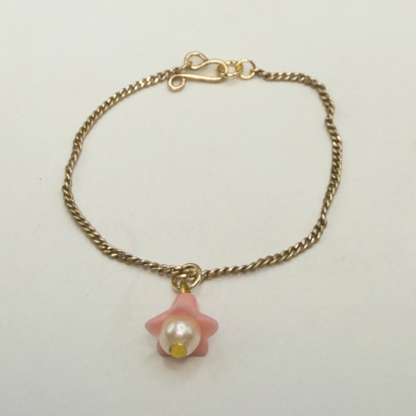 Pink Bell Flower Pearl Center Charm Gold Chain Doll Necklace • 14 Inch Fashion Doll Jewelry