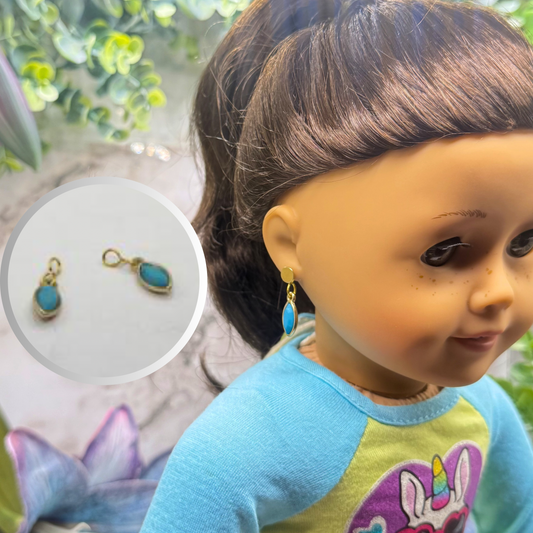 Turquoise & Gold Doll Earring Charms - DANGLE ONLY • 18 Inch Fashion Doll Jewelry