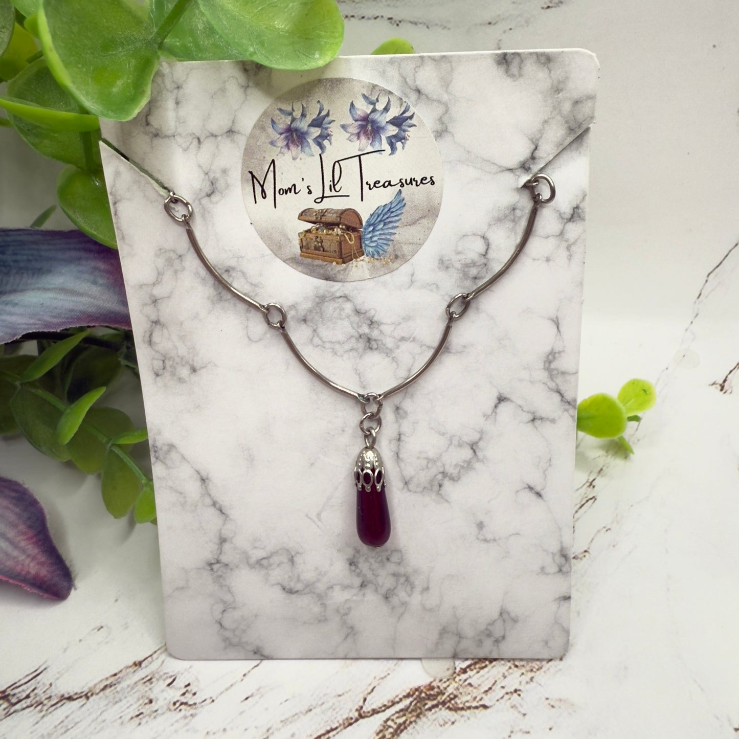 Dark Ruby Red Glass Teardrop Pendant Doll Necklace • 18 Inch Fashion Doll Jewelry
