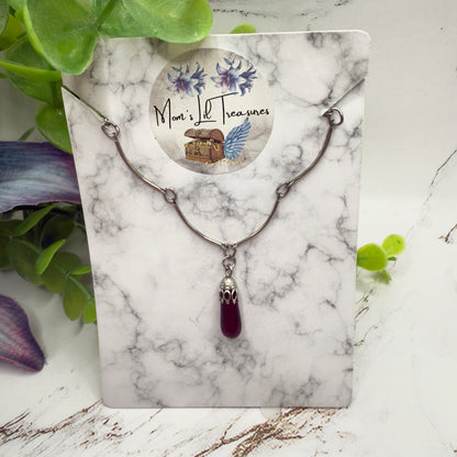 Dark Ruby Red Glass Teardrop Pendant Doll Necklace • 18 Inch Fashion Doll Jewelry