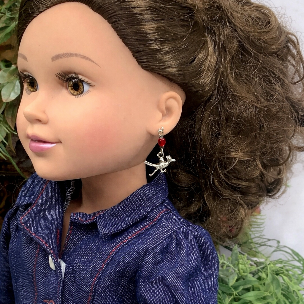 Red Glass Crystal Roadrunner Dangle Doll Earrings • 18 Inch Fashion Doll Jewelry