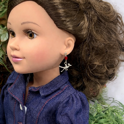 Red Glass Crystal Roadrunner Dangle Doll Earrings • 18 Inch Fashion Doll Jewelry