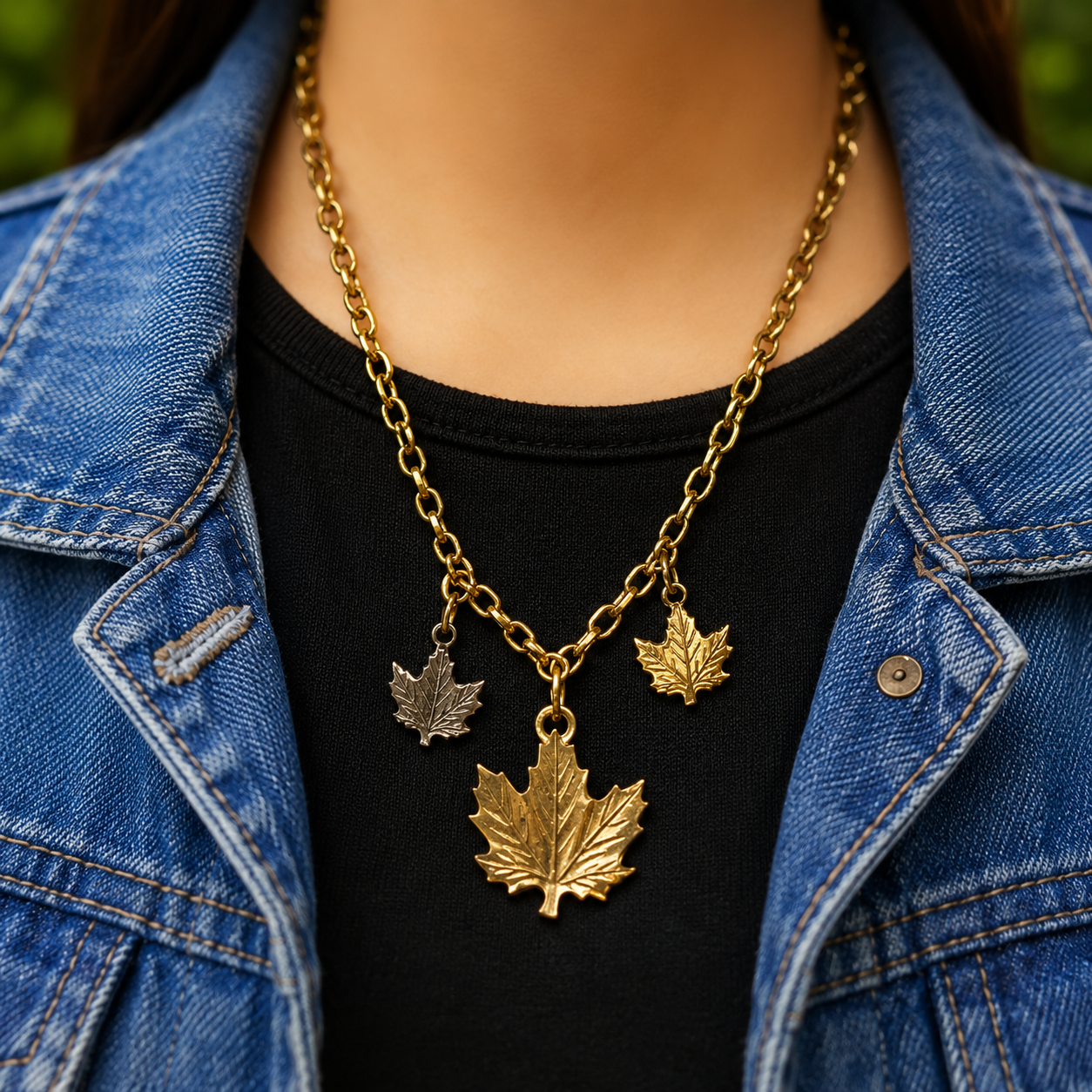 Gold Leaf Charm Dangle Doll Necklace Earrings Set • 18 Inch Fashion Doll Jewelry