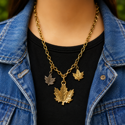 Gold Leaf Charm Dangle Doll Necklace Earrings Set • 18 Inch Fashion Doll Jewelry