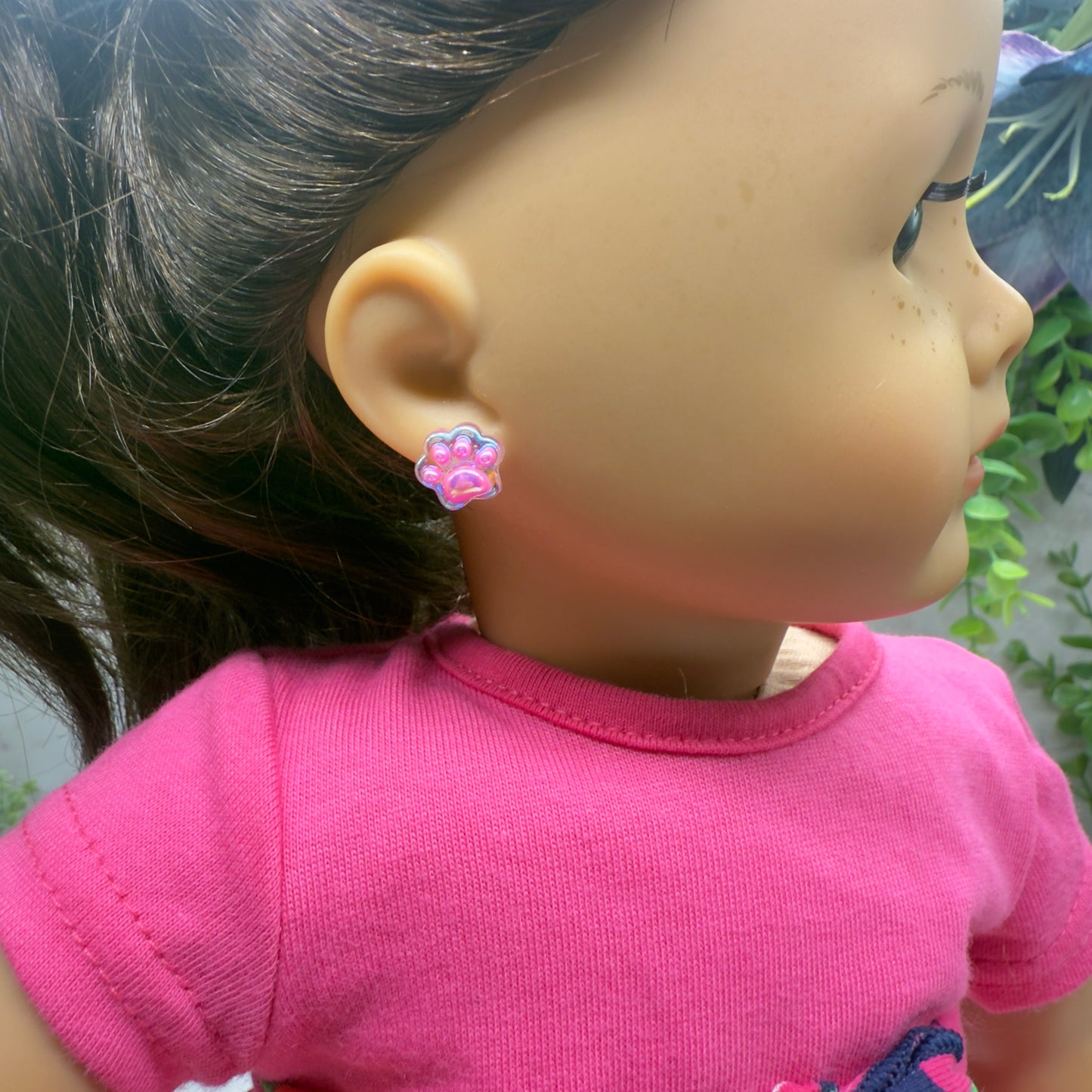Bright Pink Paw Print Post Doll Earrings • 2mm Post fit 18 Inch Fashion Doll