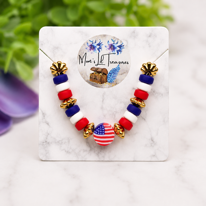 Red White Blue Americana Beaded Doll Necklace for 14 Inch Fashion Dolls