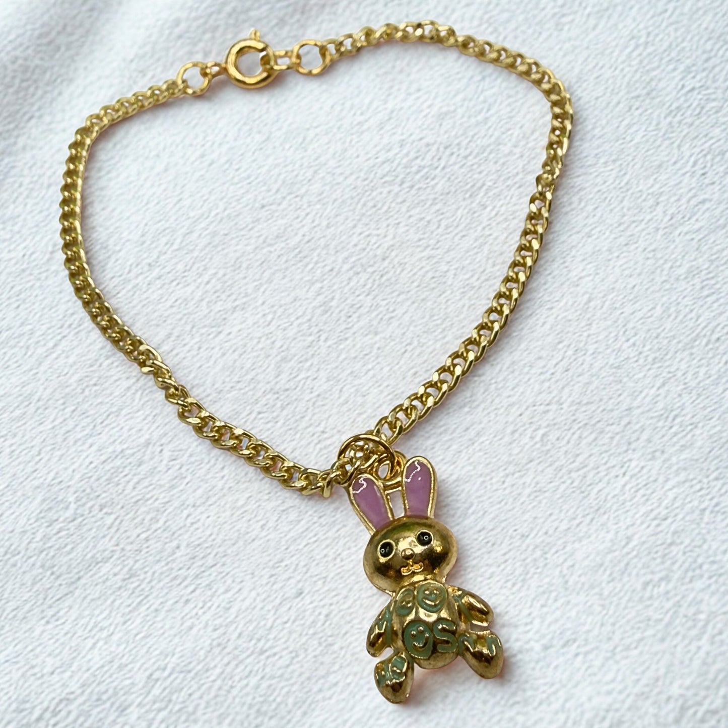 Bunny Purple & Green Enamel Detail Charm Doll Necklace Easter • 18 Inch Fashion Doll Jewelry