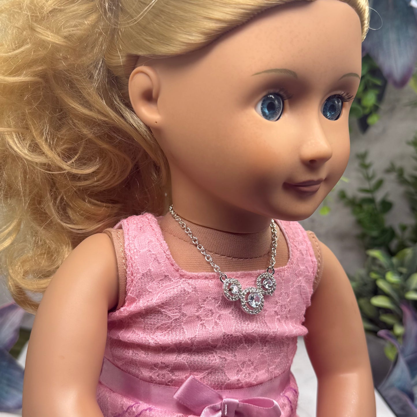 Triple Circle Round Clear Rhinestone Silver Doll Necklace • 18 Inch Fashion Doll Jewelry