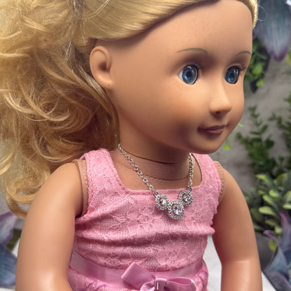 Triple Circle Round Clear Rhinestone Silver Doll Necklace • 18 Inch Fashion Doll Jewelry