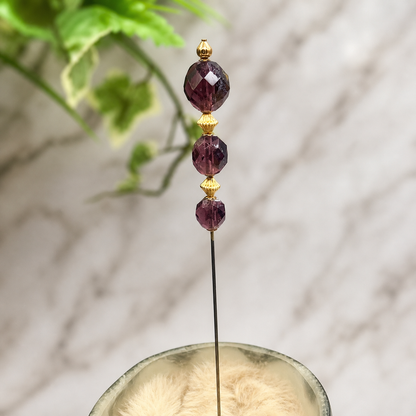 Purple Amethyst Glass Crystal Bead Gold Accents • 8” • Hatpin - Stick Pin