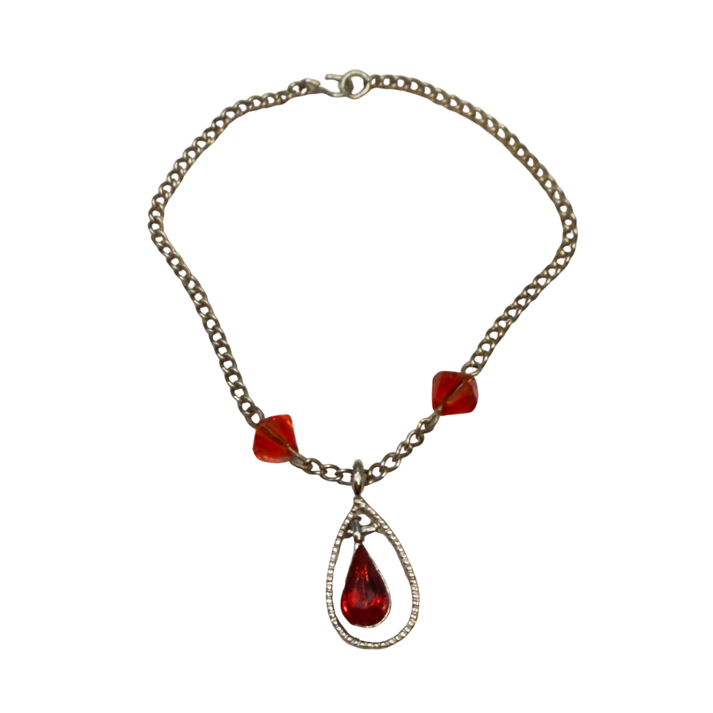 Red Glass Crystal Teardrop Rhinestone Pendant Silver Chain Doll Necklace • 18 Inch Fashion Doll Jewelry