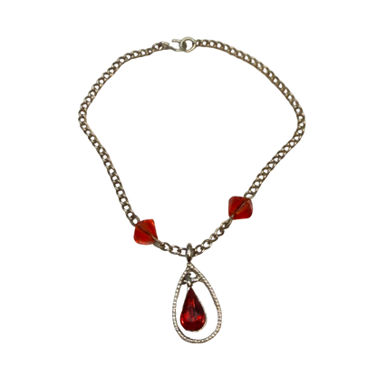 Red Glass Crystal Teardrop Rhinestone Pendant Silver Chain Doll Necklace • 18 Inch Fashion Doll Jewelry