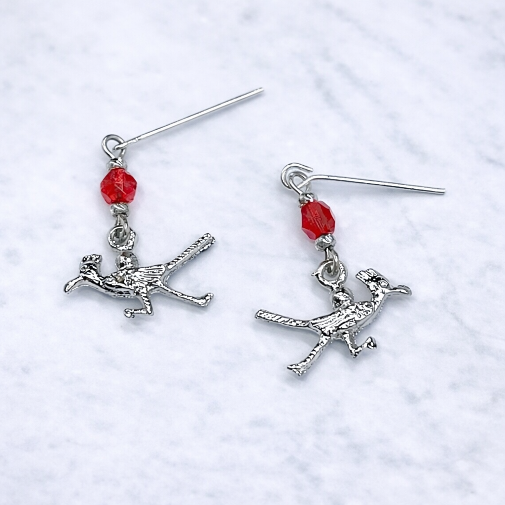 Red Glass Crystal Roadrunner Dangle Doll Earrings • 18 Inch Fashion Doll Jewelry
