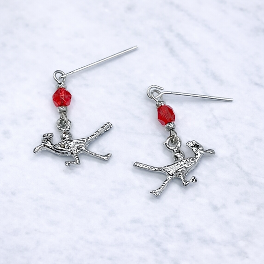 Red Glass Crystal Roadrunner Dangle Doll Earrings • 18 Inch Fashion Doll Jewelry