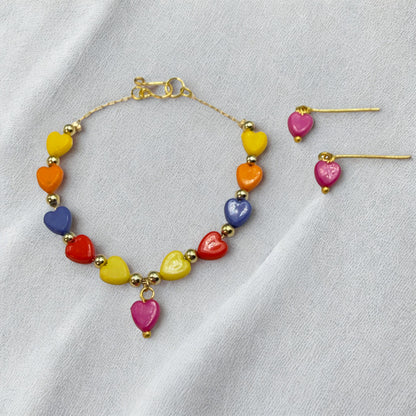 Rainbow Multi Color Heart Beaded Doll Necklace & Earrings Set • 18 Inch Fashion Doll Jewelry