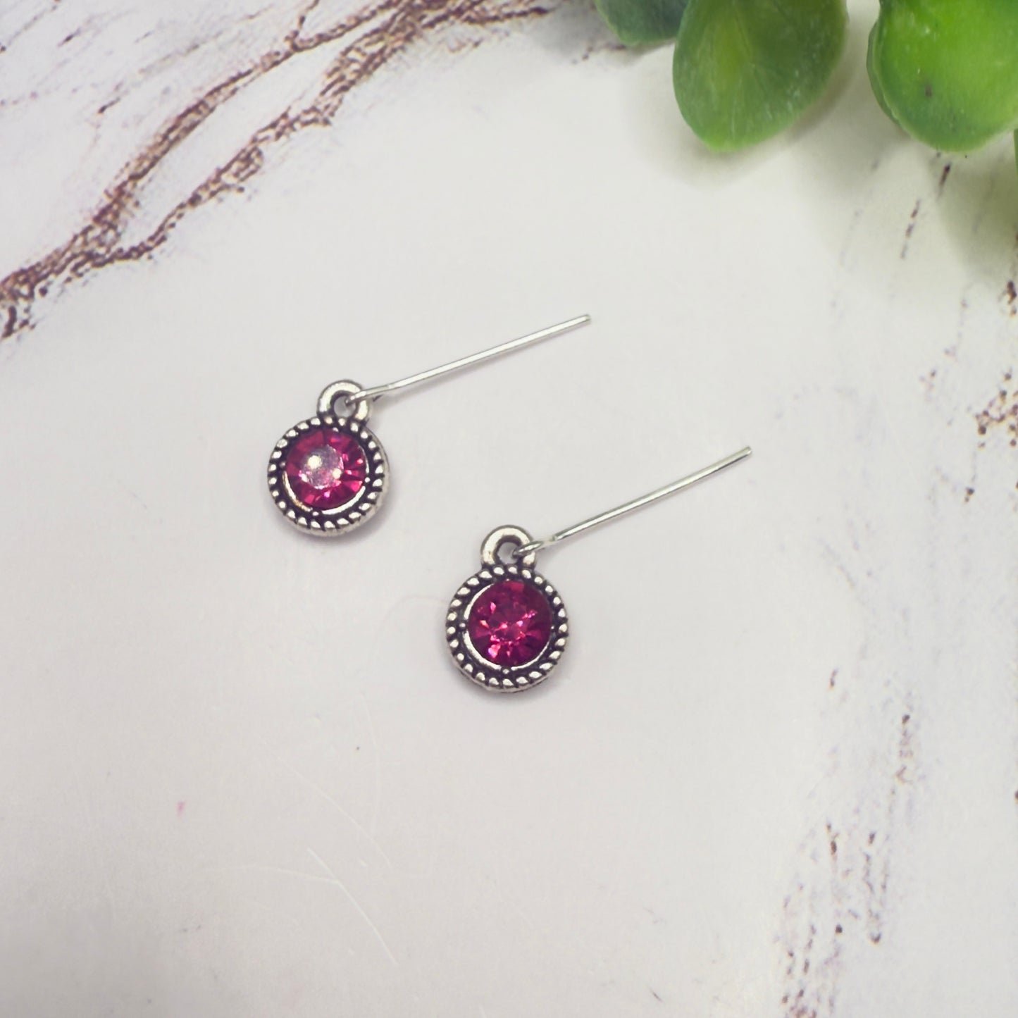 Dark Pink Round Rhinestone Dangle Doll Earrings • 18 Inch Fashion Doll Jewelry