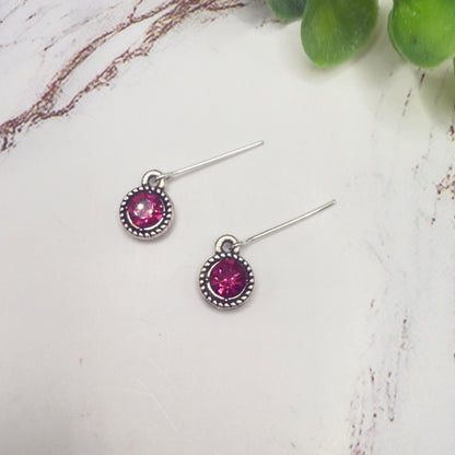 Dark Pink Round Rhinestone Dangle Doll Earrings • 18 Inch Fashion Doll Jewelry