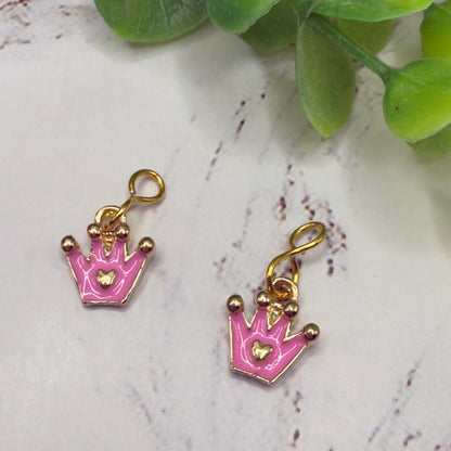 Pink Crown Princess Heart Charm Doll Earring DANGLE ONLY • 18” Fashion Doll Jewelry