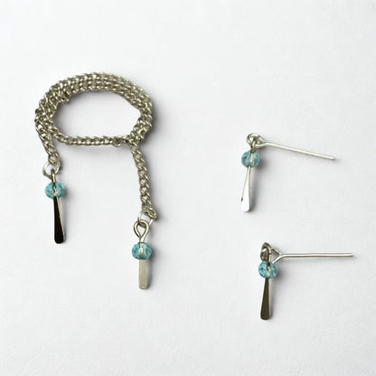 Light Blue Crystal Silver Dangle Wrap Layer Style Doll Necklace / Belt & Earrings • 10-12 Inch Fashion Doll Jewelry 1:6