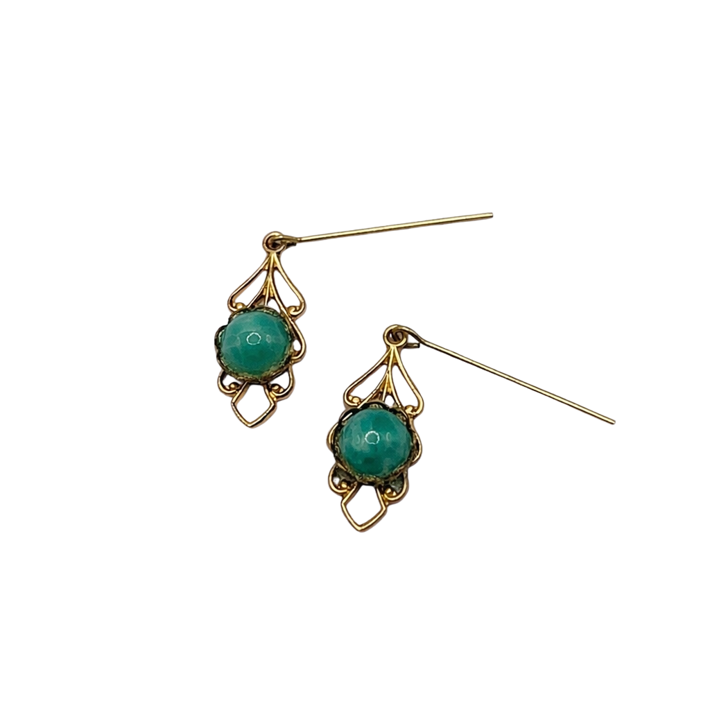 Gold Filigree Green Center Dangle Doll Earrings • 18 Inch Fashion Doll Jewelry
