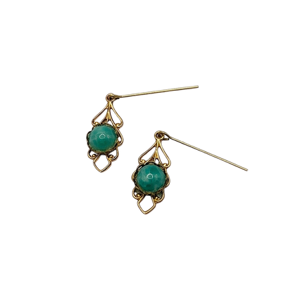 Gold Filigree Green Center Dangle Doll Earrings • 18 Inch Fashion Doll Jewelry
