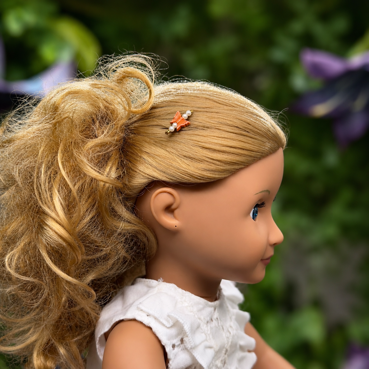 Orange & Pearl Beaded Butterfly Doll Hair Barrettes 14-18” Fashion Dolls • Doll Hair Accessories
