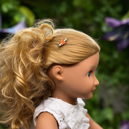 Orange & Pearl Beaded Butterfly Doll Hair Barrettes 14-18” Fashion Dolls • Doll Hair Accessories
