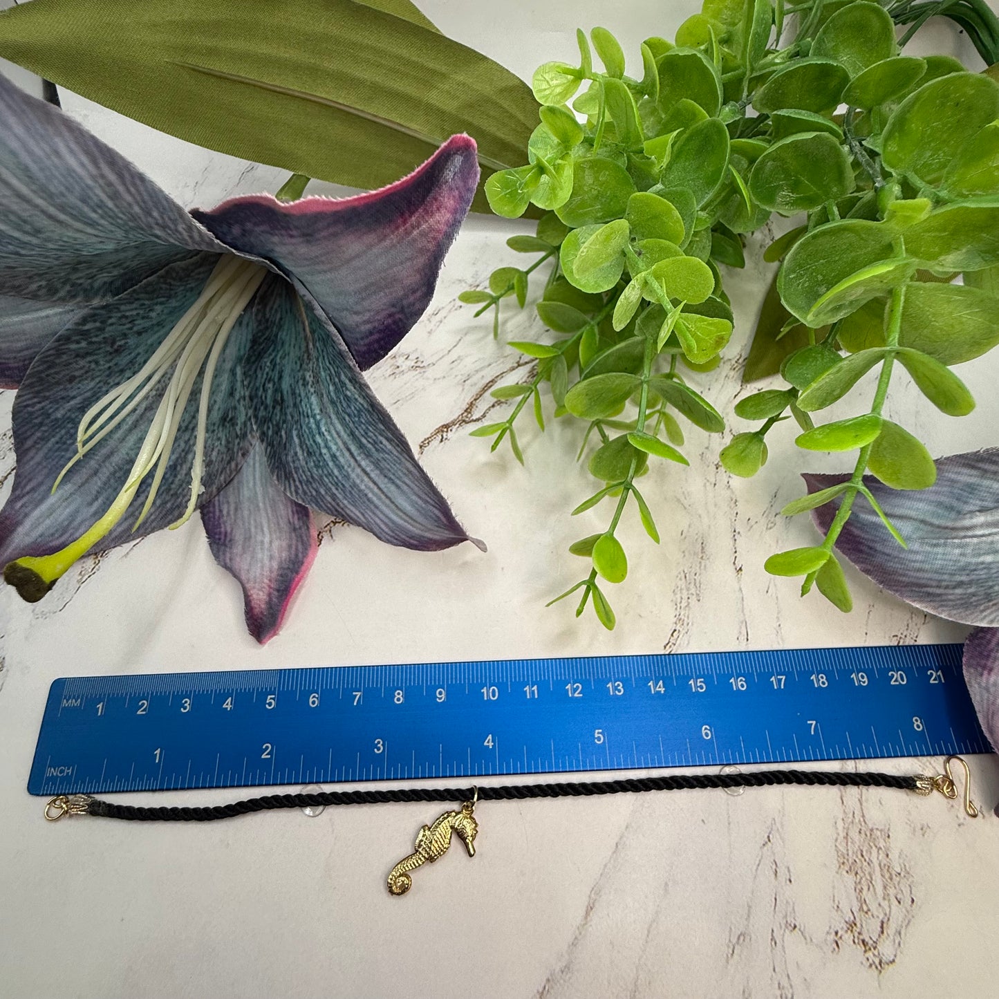 Gold Seahorse Pendant Black Fabric Cord Doll Necklace • 18 Inch Fashion Doll Jewelry