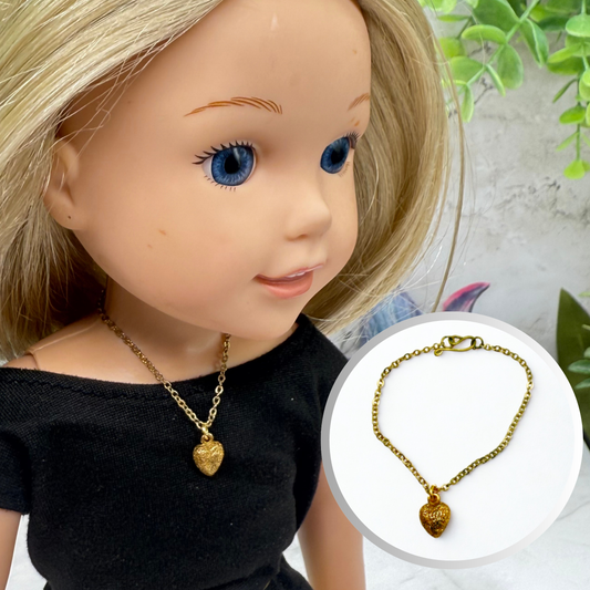 Gold Heart Charm Doll Necklace • 14 Inch Fashion Doll Jewelry