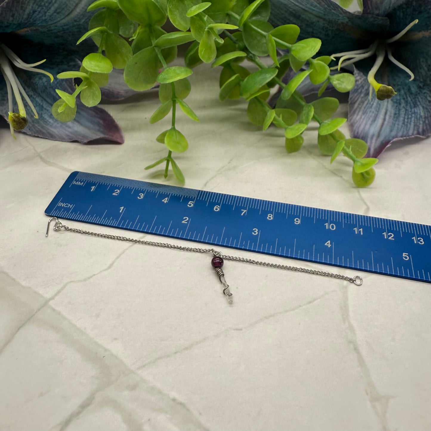 Crystal Quartz & Red Glass Silver Pendant Necklace • 16” Fashion Doll Jewelry