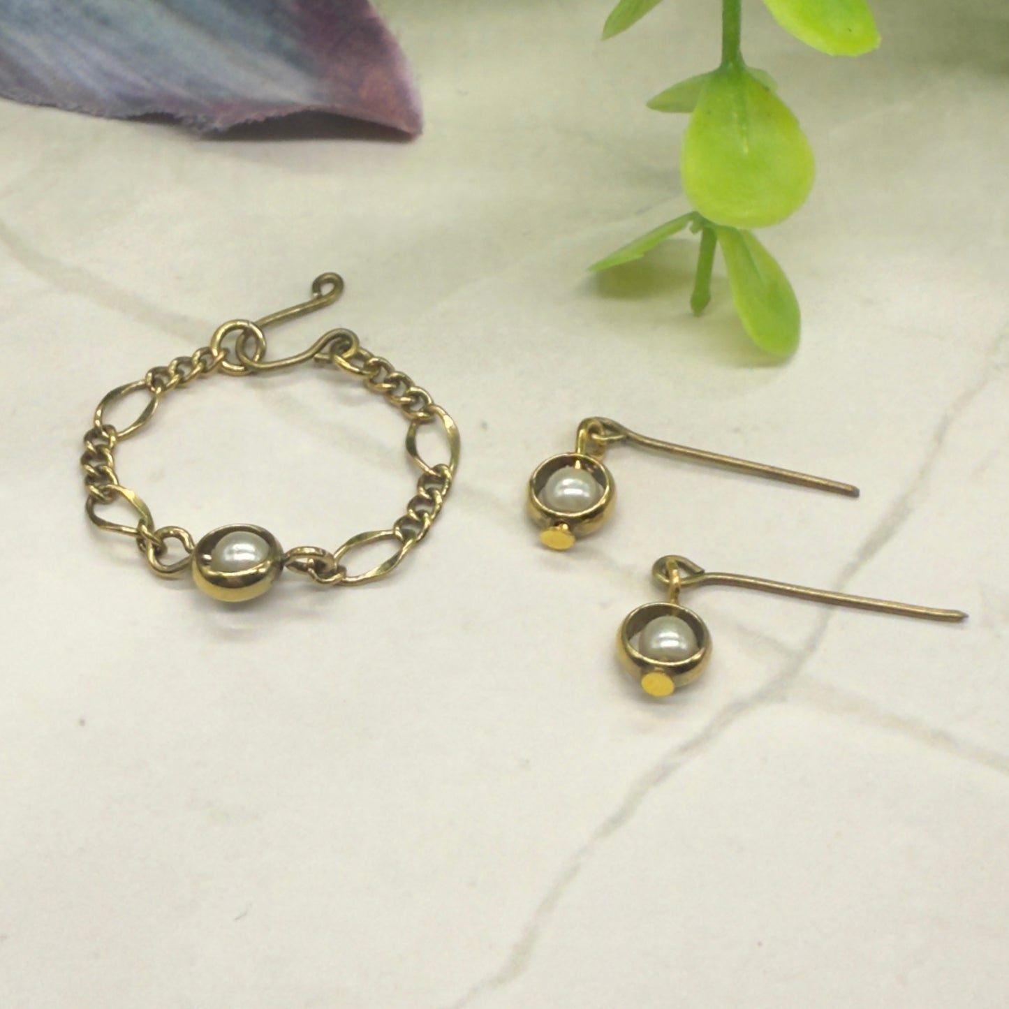 Gold Hoop Circle Pearl Chain Doll Necklace Earring Set • 16 Inch Fashion Doll Jewelry