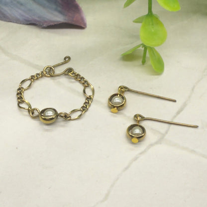 Gold Hoop Circle Pearl Chain Doll Necklace Earring Set • 16 Inch Fashion Doll Jewelry