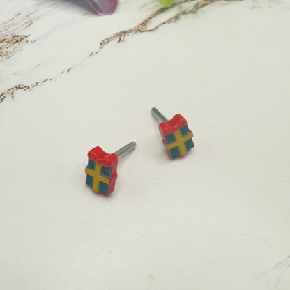 Christmas Gift Present Red Green Post Doll Earrings • 2mm Post for 18 Inch Fashion Doll