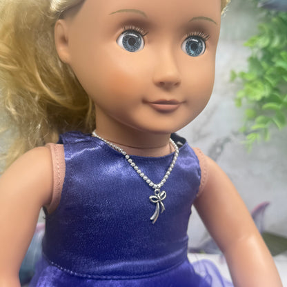Tiny Pearl Cup Chain Silver Necklace Silver Bow Ribbon Charm Doll Necklace for 18 Inch Fashion Doll Jewelry