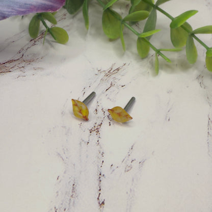 Yellow Golden Autumn Fall Leaf Post Doll Earrings •2mm Post • 18 Inch Fashion Doll